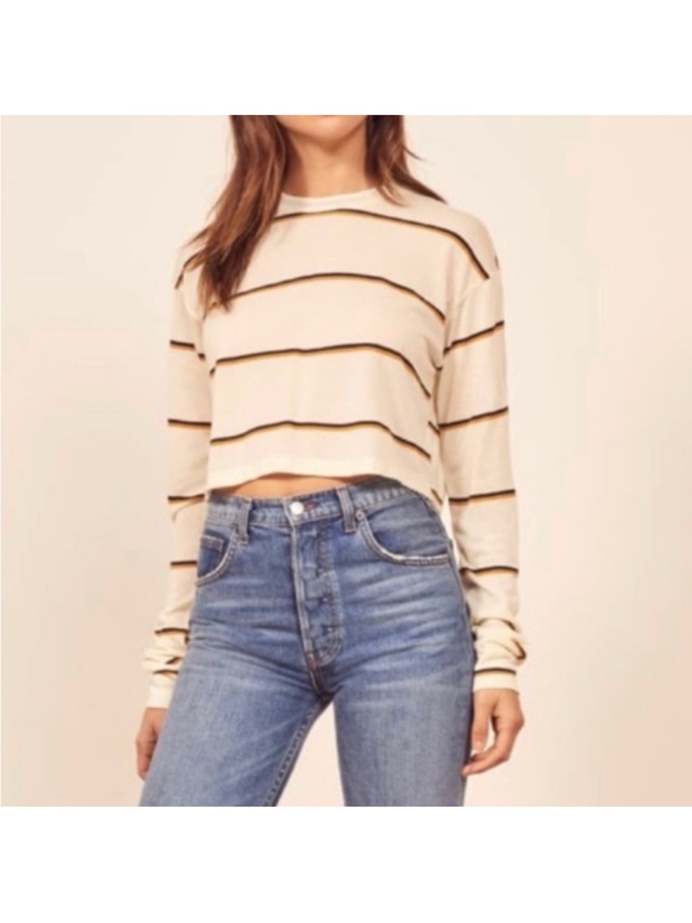 Reformation Jeans Chloe Stripe Long Sleeve Cropped T-Shirt
